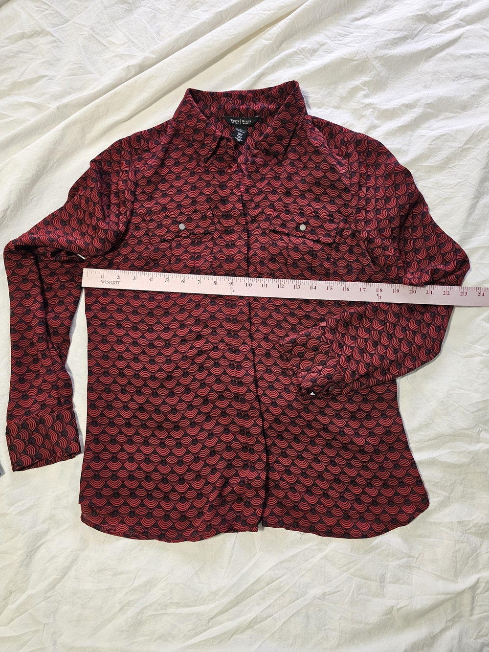White House Black Market Red and Black Patterned Button-Up Top